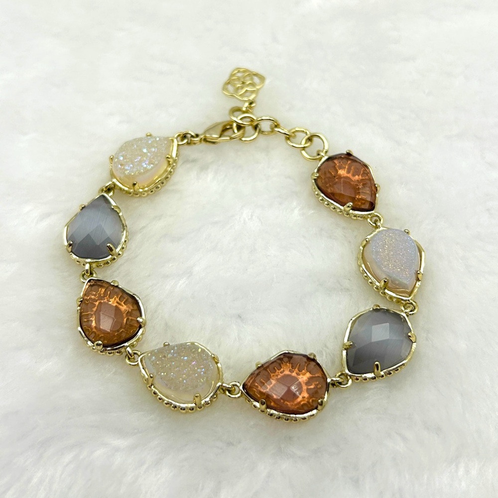 Kendra Scott ‘Brynn’ Multi-Stone Link Bracelet – Gold Tone Adjustable 6.5”-7.5”